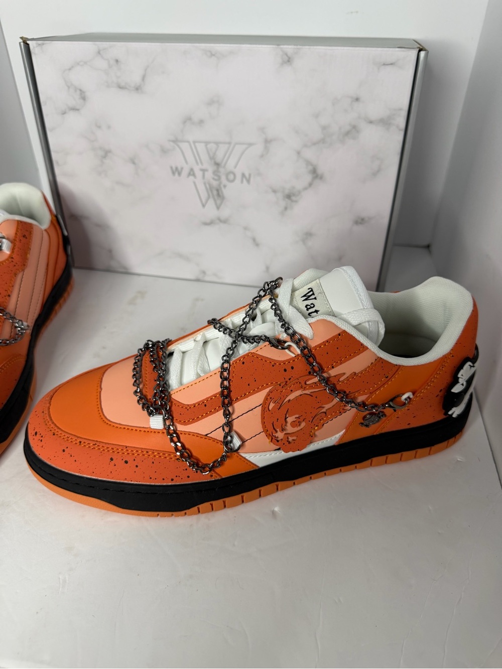 Watson court classic “Live catch dungeness” orange chain sneakers Men NIB